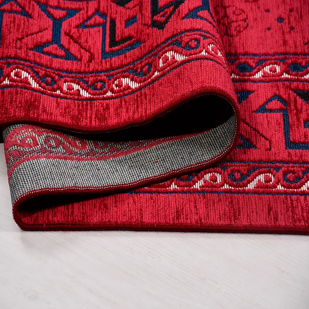 SHARED | Ayvalik Persian Style Traditional Machine Woven Red Navy Cre photo 3