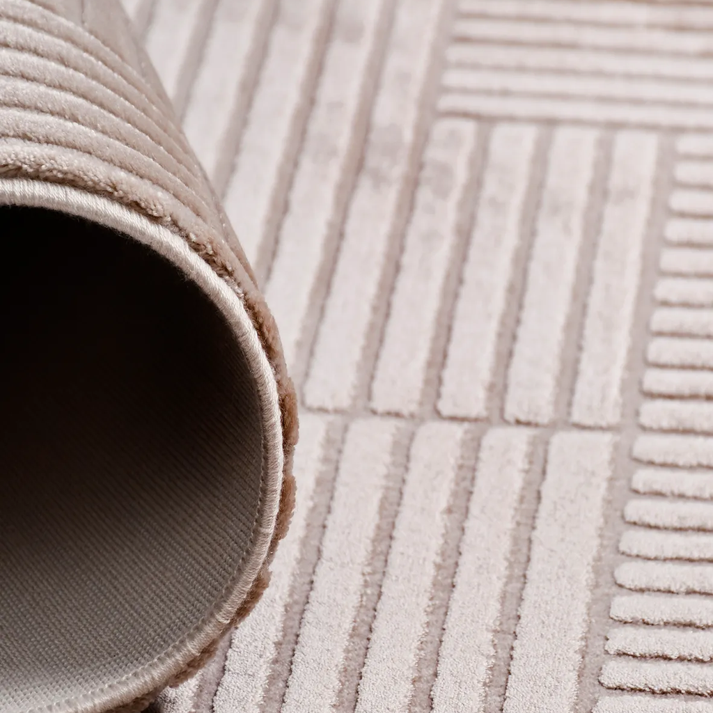 SHARED | Broom Blush Beige Modern Geometric High-Low Machine Woven Li photo 3