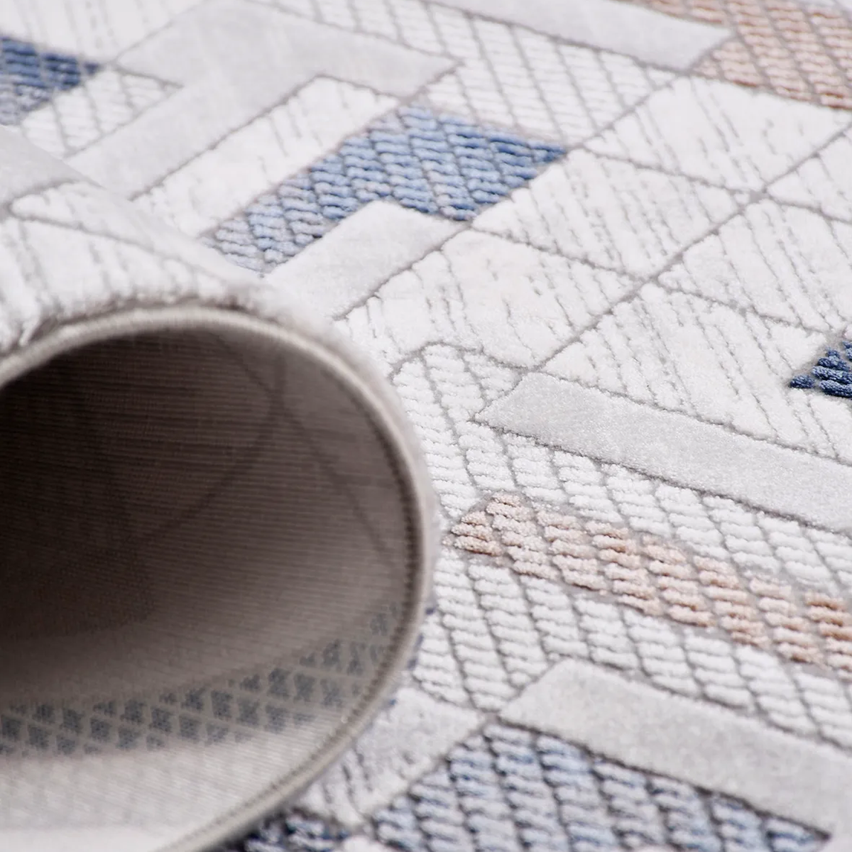 SHARED | Campion Cream Navy Geometric Maze Modern Machine Woven Livin photo 3