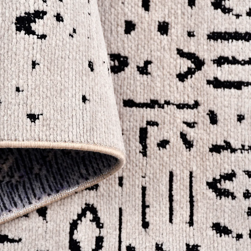SHARED | Flare Cream Black Abstract Boho Machine Woven Living Room Be photo 4