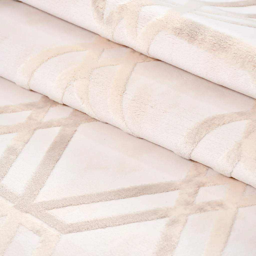 SHARED | Oasis Cream Beige Geometric Diamond Lattice Modern Machine W photo 4