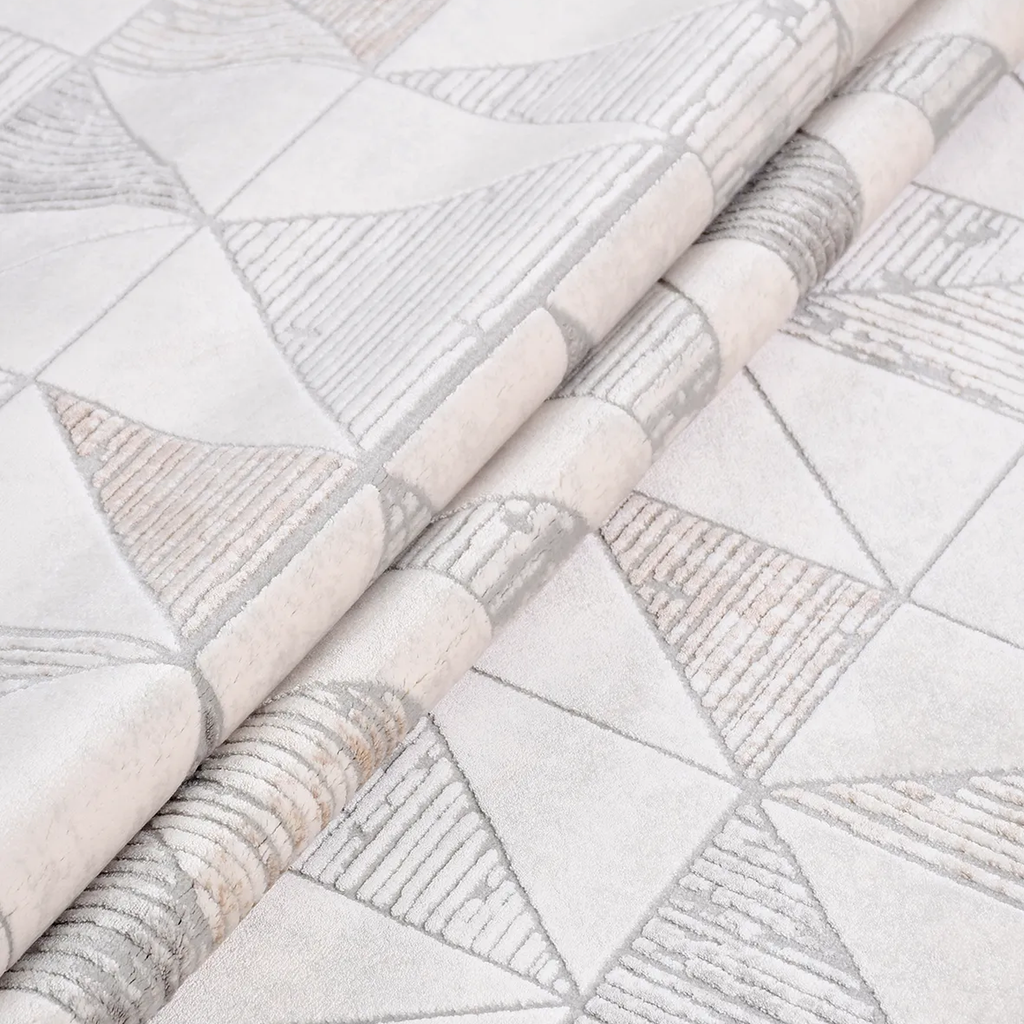 SHARED | Hollyhock Cream Grey Geometric Triangle Mosaic Modern Machin photo 4