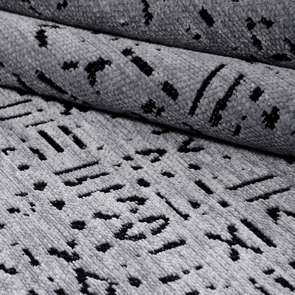 SHARED | Gleam Modern Abstract Machine Woven Grey Black Ivory Living  photo 4