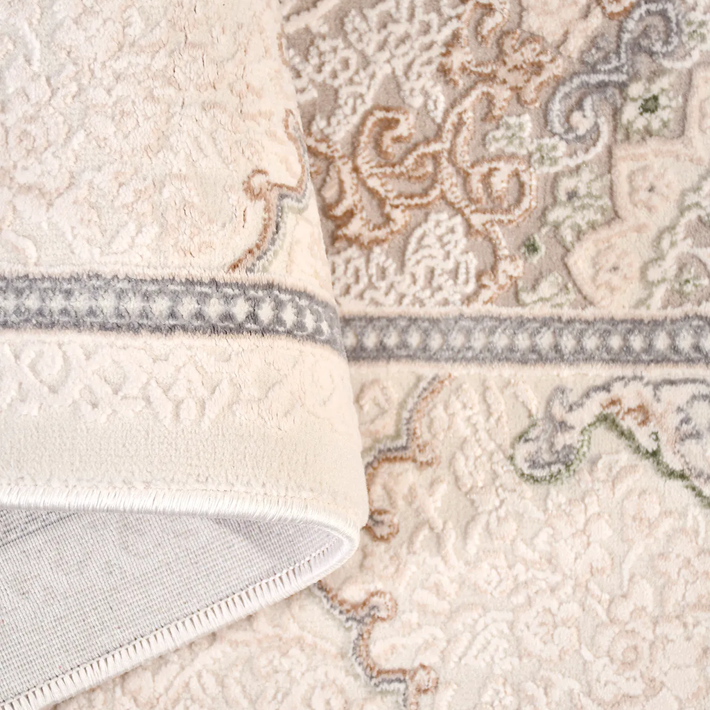 SHARED | Coral Cream Beige Persian Style Traditional Medallion Machin photo 4