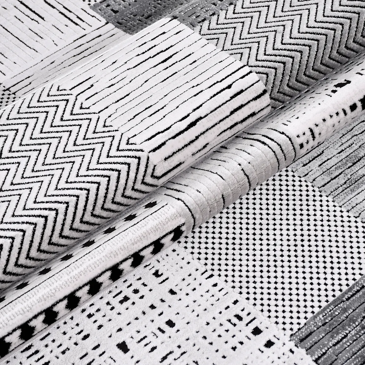 SHARED | Strand Grey White Black Patchwork Geometric Modern Machine W photo 4