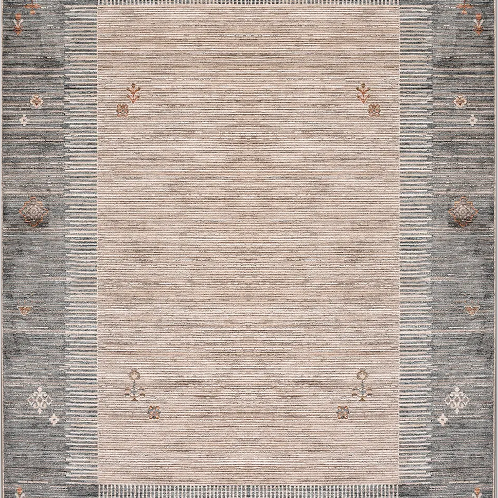 SHARED | Trefoil Grey Beige Abstract Tribal Border Machine Woven Livi photo 4