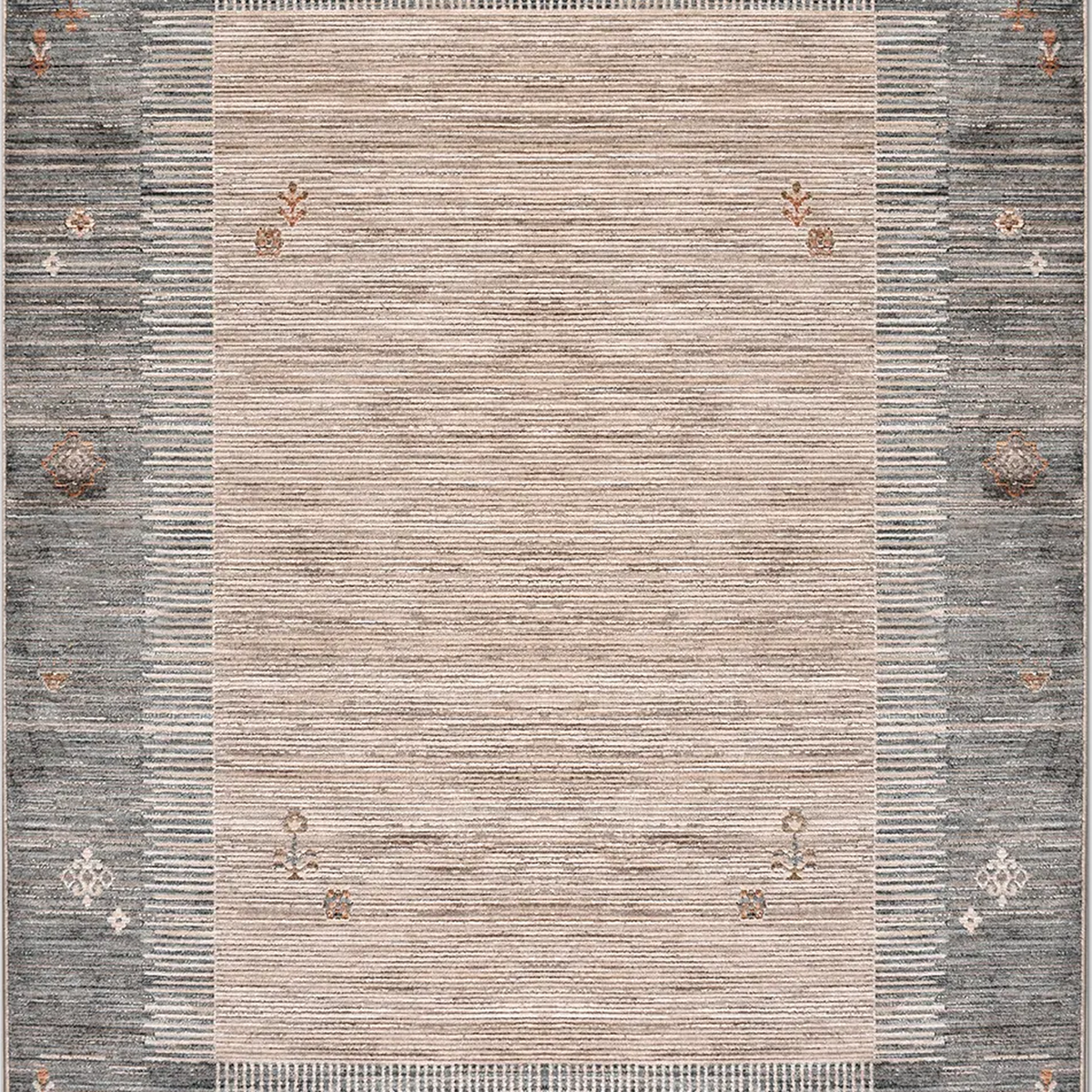 SHARED | Trefoil Grey Beige Abstract Tribal Border Machine Woven Livi photo 4