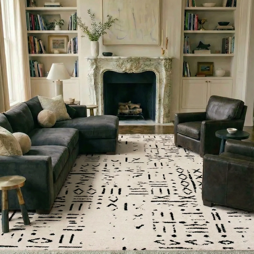SHARED | Lilac Cream Black Abstract Boho Machine Woven Living Room Be photo 4