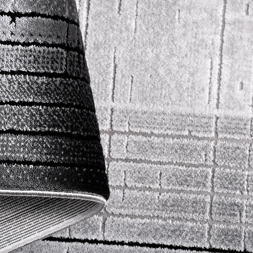 SHARED | Wold Grey Abstract Modern Machine Woven Bordered Living Room photo 4