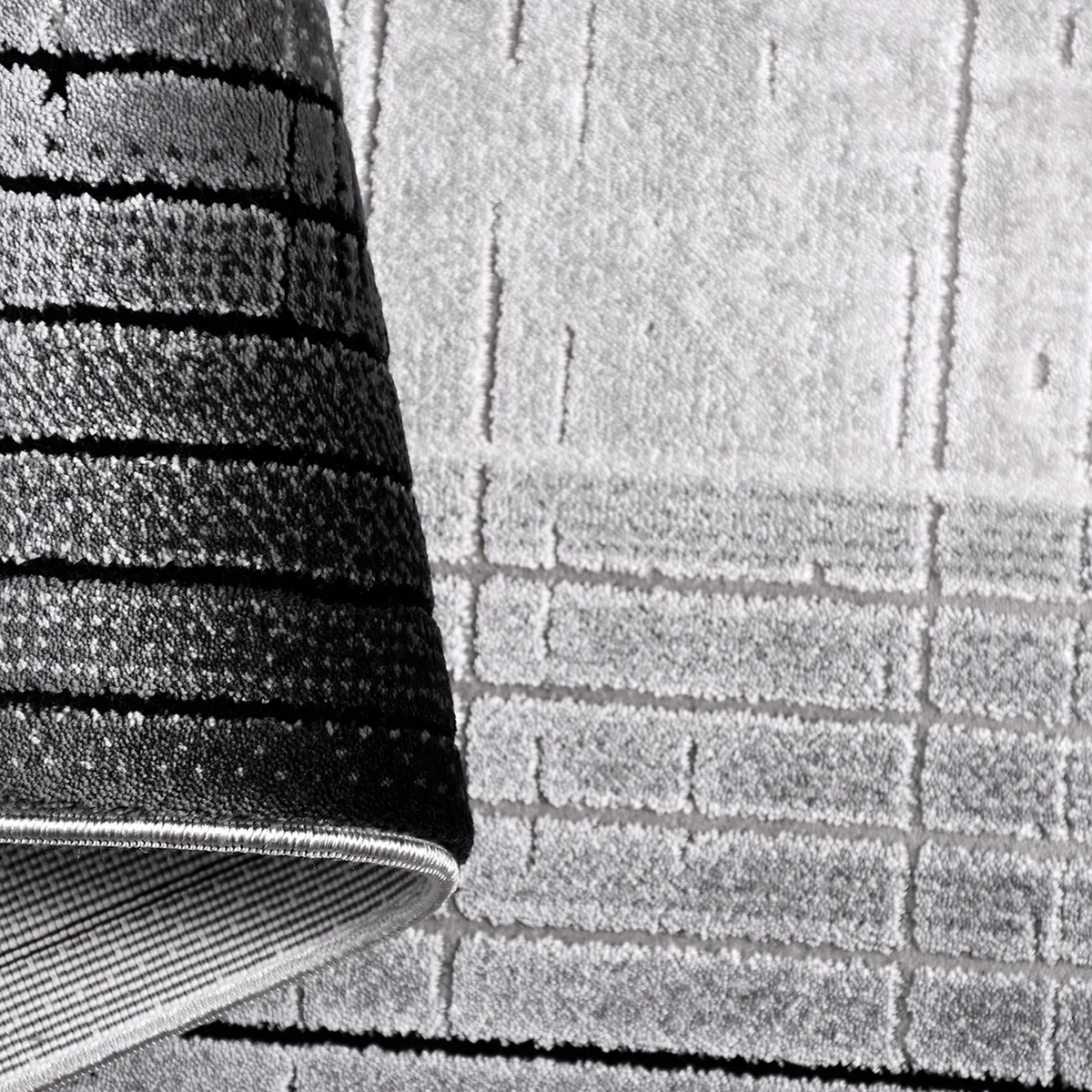 SHARED | Wold Grey Abstract Modern Machine Woven Bordered Living Room photo 4