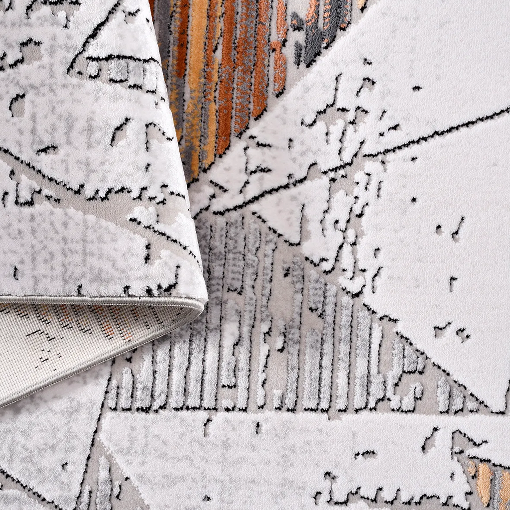 SHARED | Tarn Modern Geometric Distressed Cream Grey Rust Machine Wov photo 4