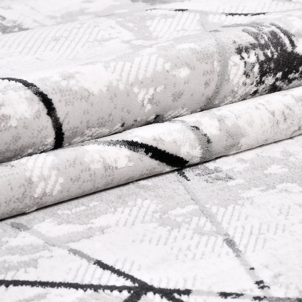 SHARED | Corrie Cream Grey Abstract Modern Machine Woven Living Room  photo 4