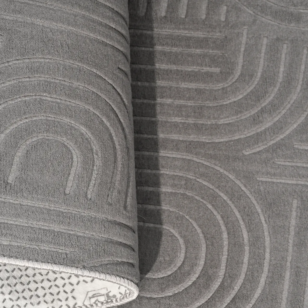 SHARED | Lucent Grey Modern Geometric Arch Machine Woven Living Room  photo 4