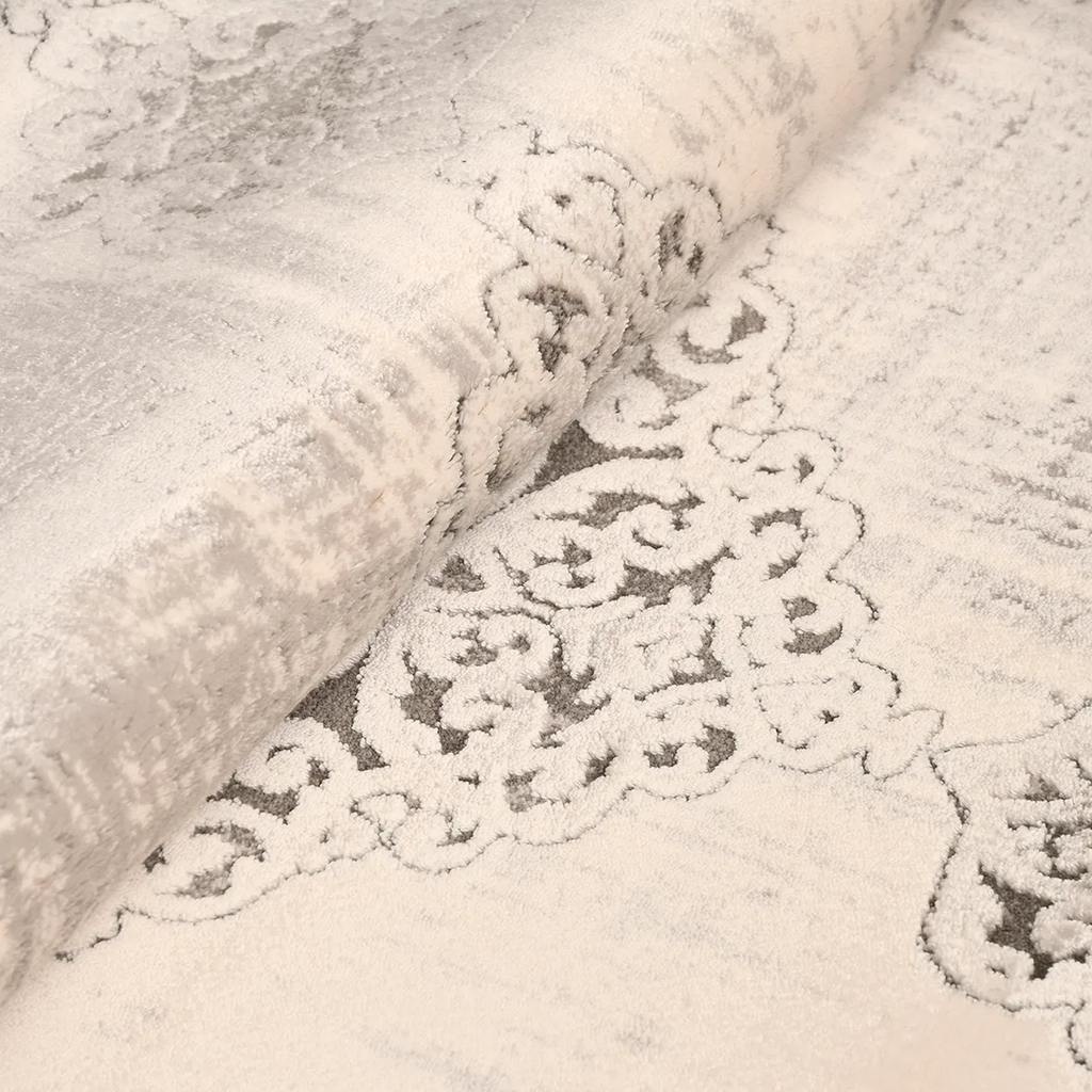 SHARED | Arbour Cream Taupe Distressed Damask Machine Woven Transitio photo 4