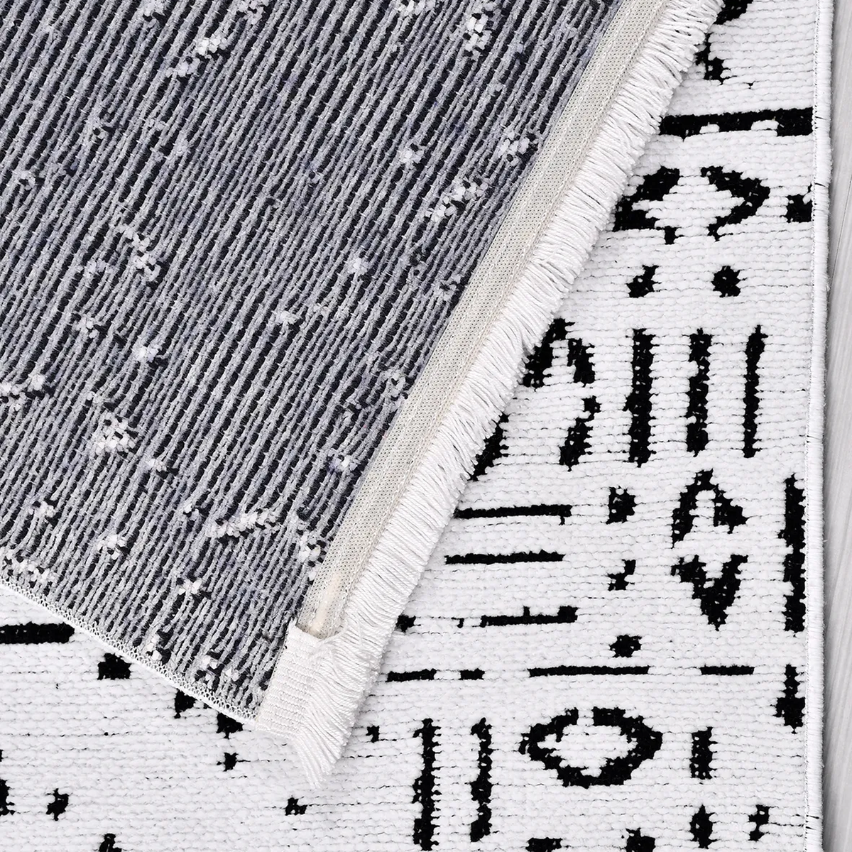 SHARED | Gale Ivory Black Abstract Boho Machine Woven Living Room Bed photo 5