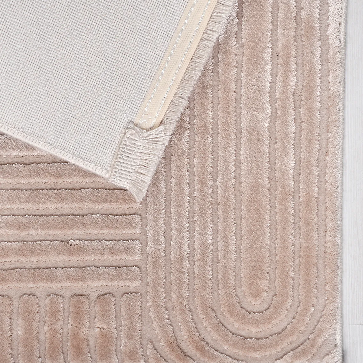 SHARED | Broom Blush Beige Modern Geometric High-Low Machine Woven Li photo 5