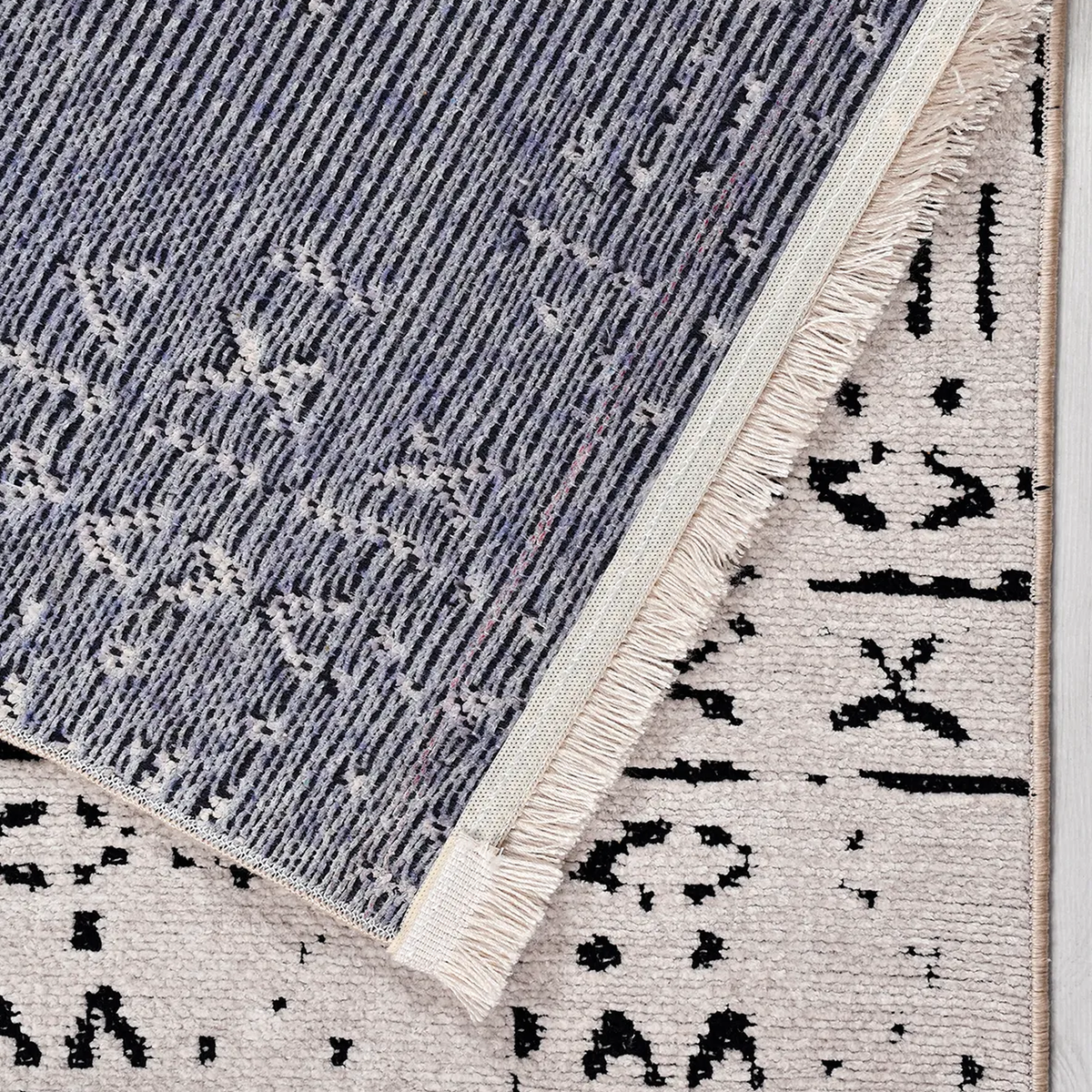 SHARED | Flare Cream Black Abstract Boho Machine Woven Living Room Be photo 5
