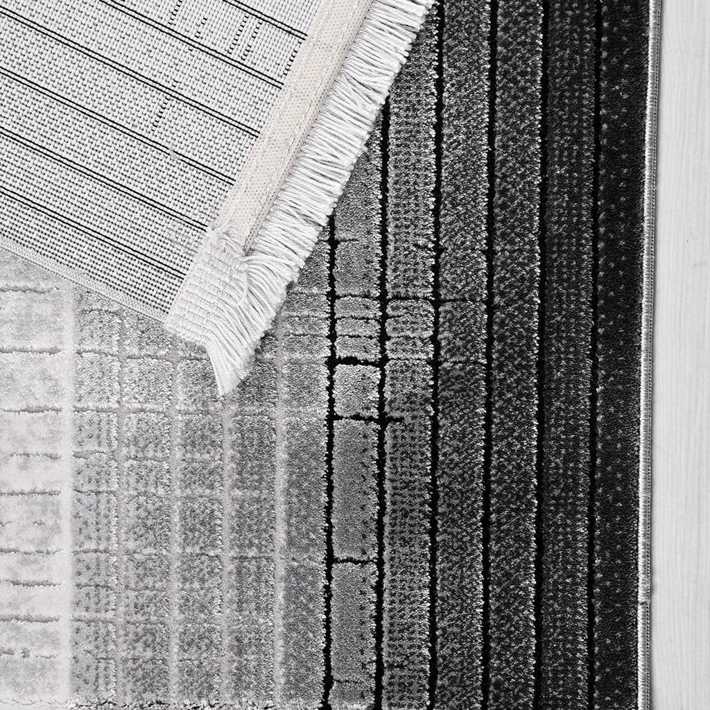 SHARED | Wold Grey Abstract Modern Machine Woven Bordered Living Room photo 5