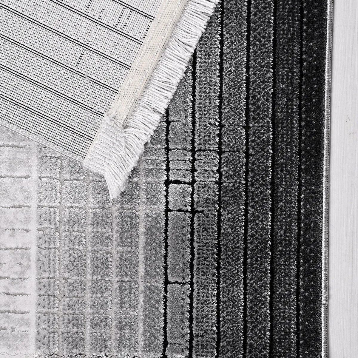 SHARED | Wold Grey Abstract Modern Machine Woven Bordered Living Room photo 5