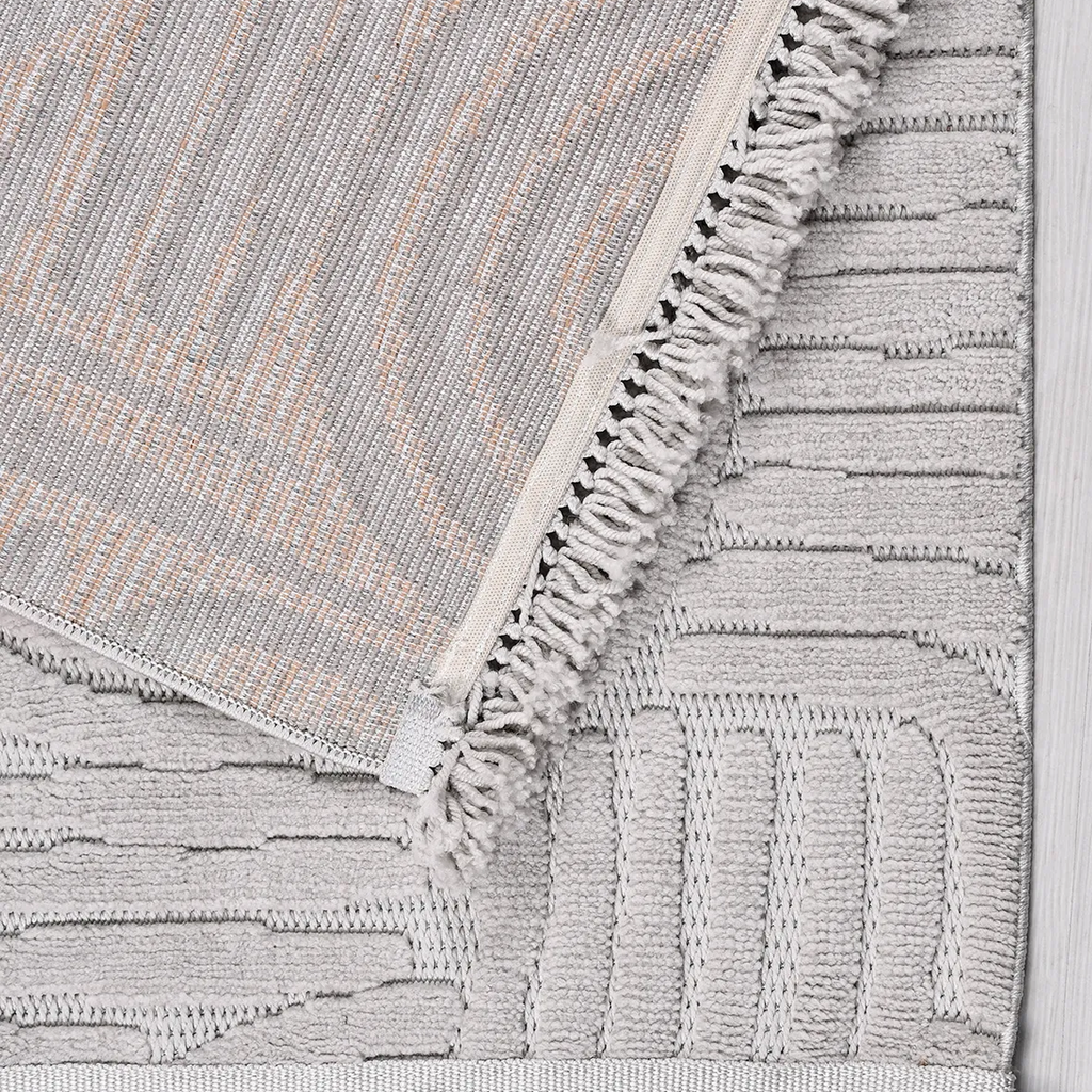 SHARED | Letoon Modern Geometric Light Grey Ivory Carved High-Low Liv photo 5
