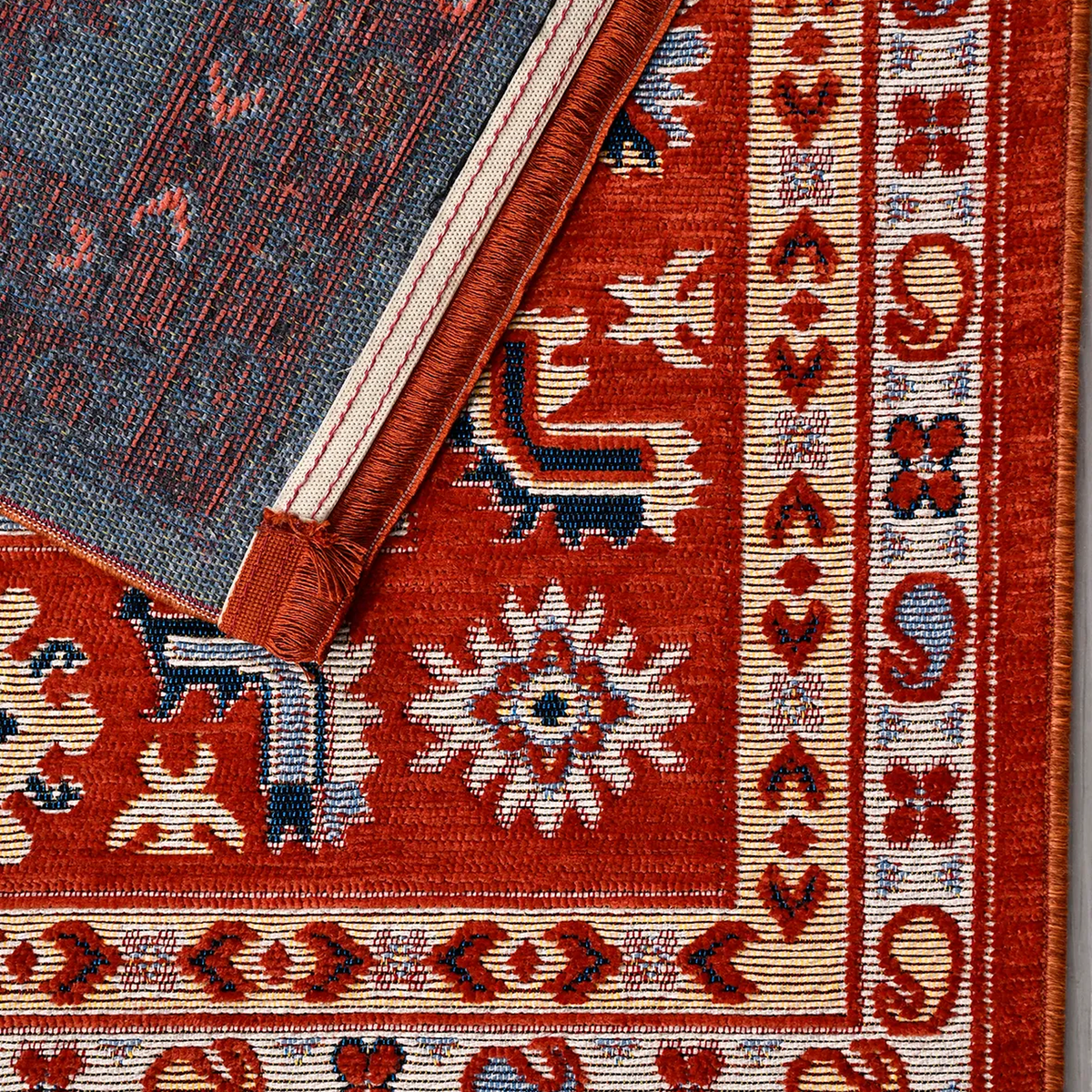 SHARED | Drizzle Red Navy Cream Persian Style Traditional Machine Wov photo 5