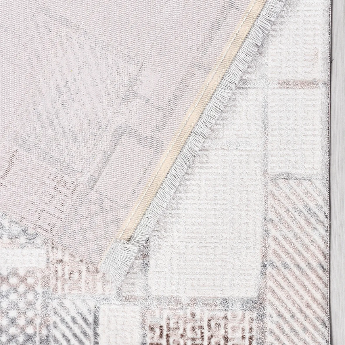 SHARED | Lodestone Cream Taupe Patchwork Modern Machine Woven Living  photo 5