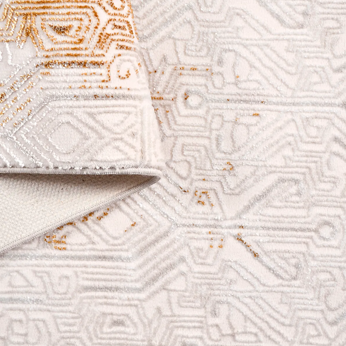 SHARED | Riven Cream Gold Abstract Glam Machine Woven Living Room Bed photo 5
