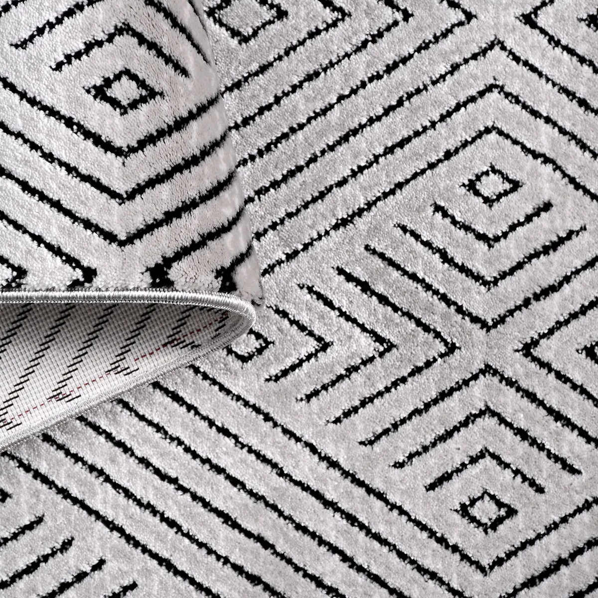 SHARED | Glen Modern Geometric Diamond Machine Woven Grey Charcoal Li photo 5