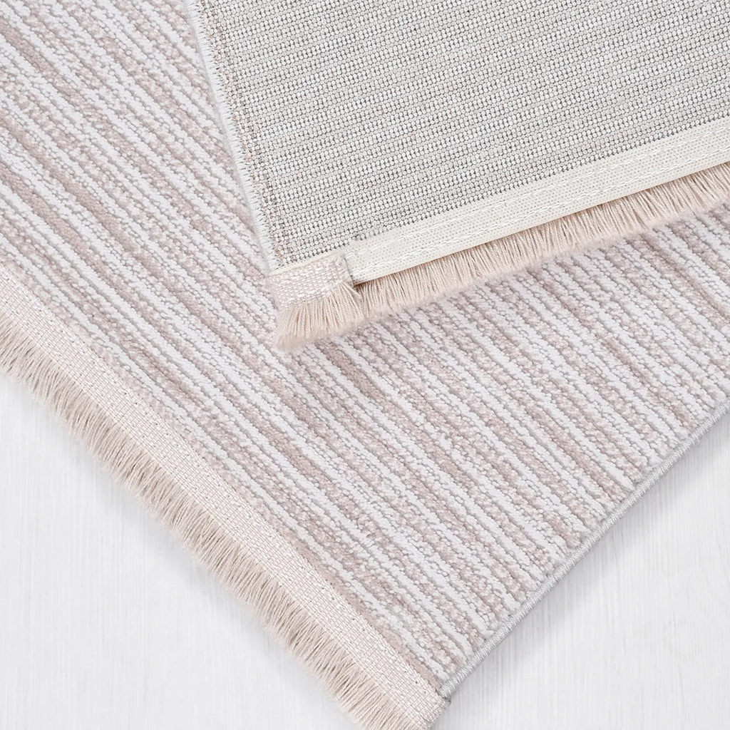 SHARED | Scree Cream Beige Modern Striped Machine Woven Living Room B photo 5