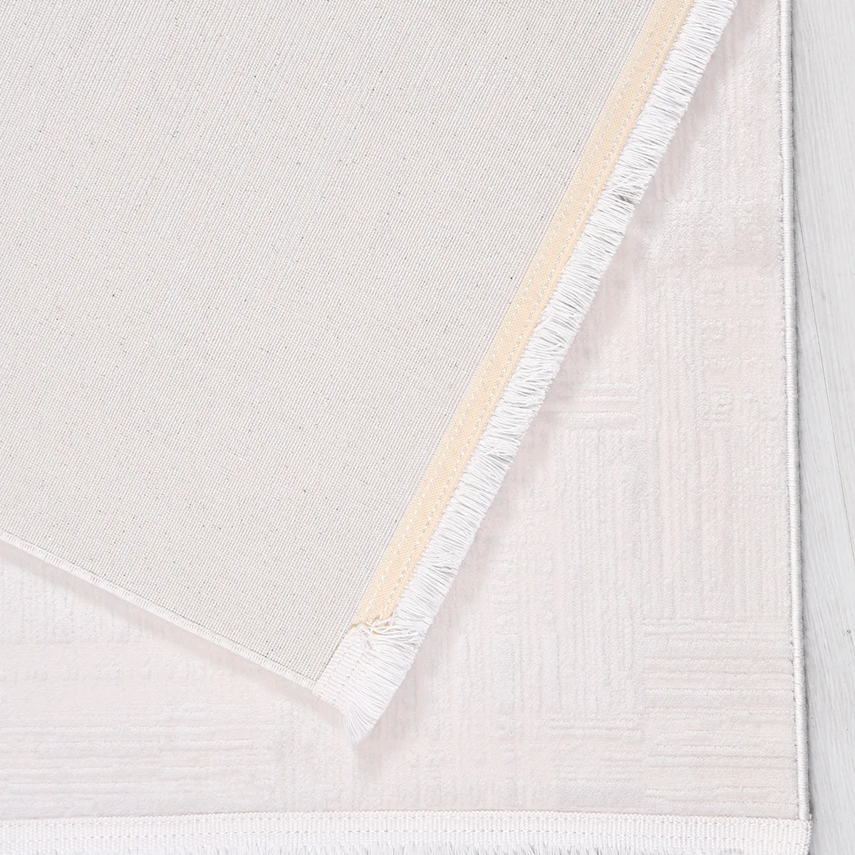 SHARED | Miletus Cream Solid Modern Machine Woven Fringe Living Room  photo 5