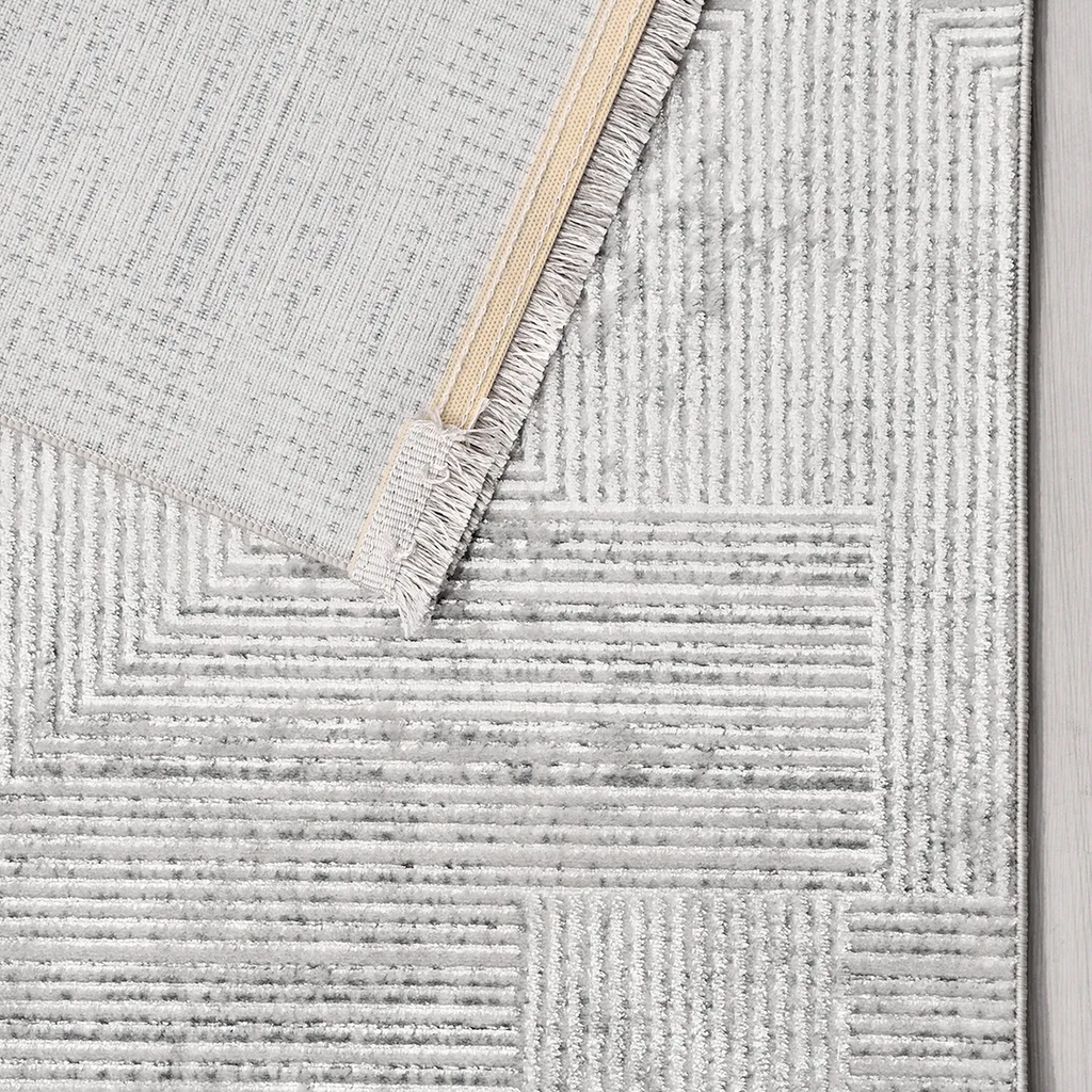SHARED | Fell Modern Geometric Light Grey Ivory Machine Woven Living  photo 5