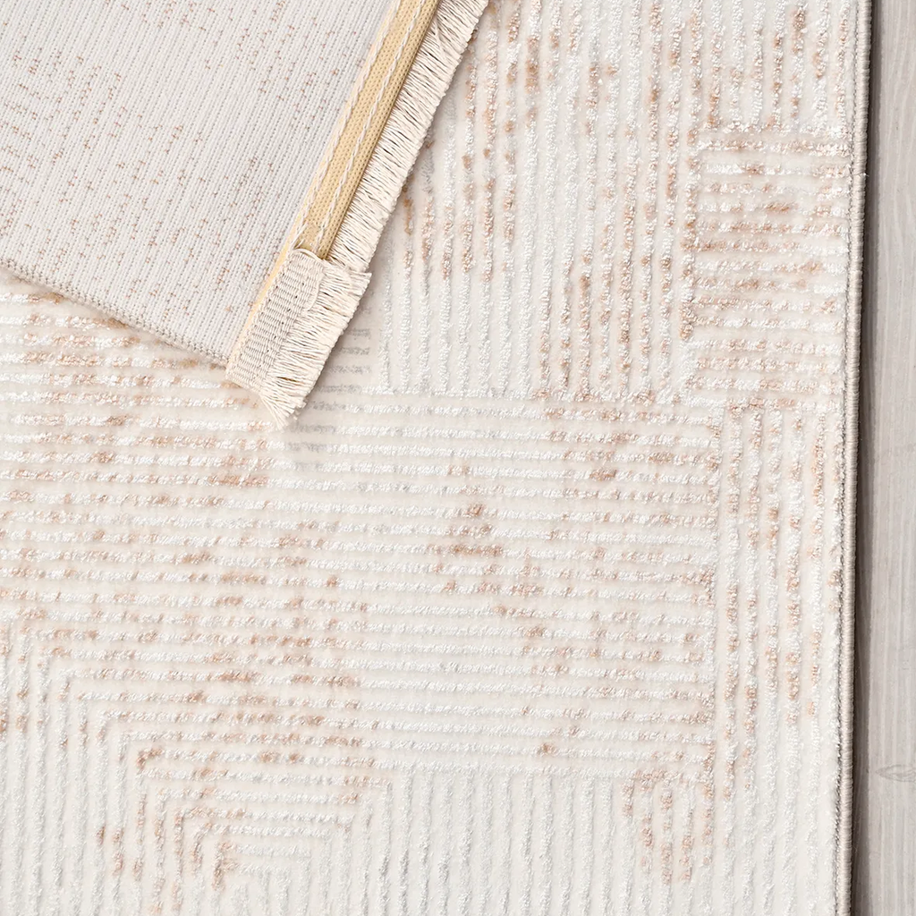 SHARED | Fen Cream Beige Abstract Modern Machine Woven Living Room Be photo 5
