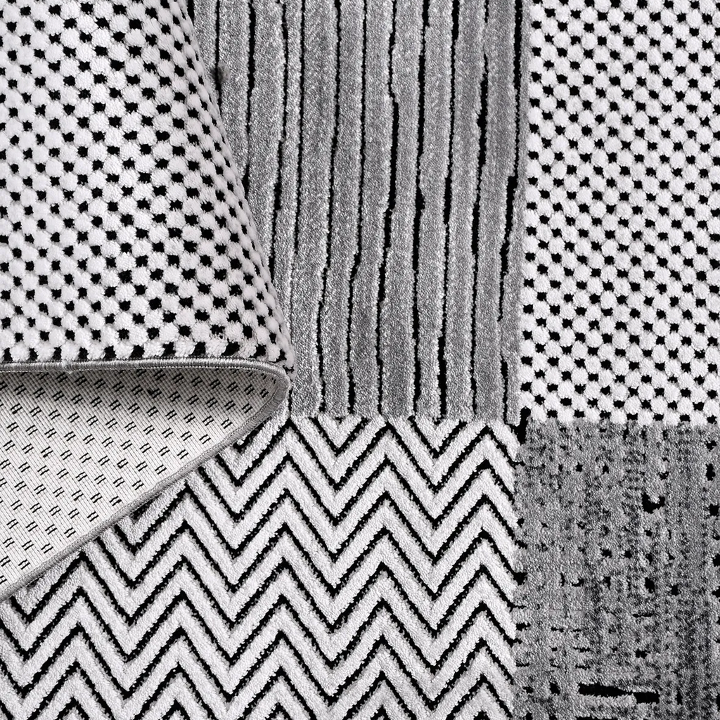 SHARED | Strand Grey White Black Patchwork Geometric Modern Machine W photo 5