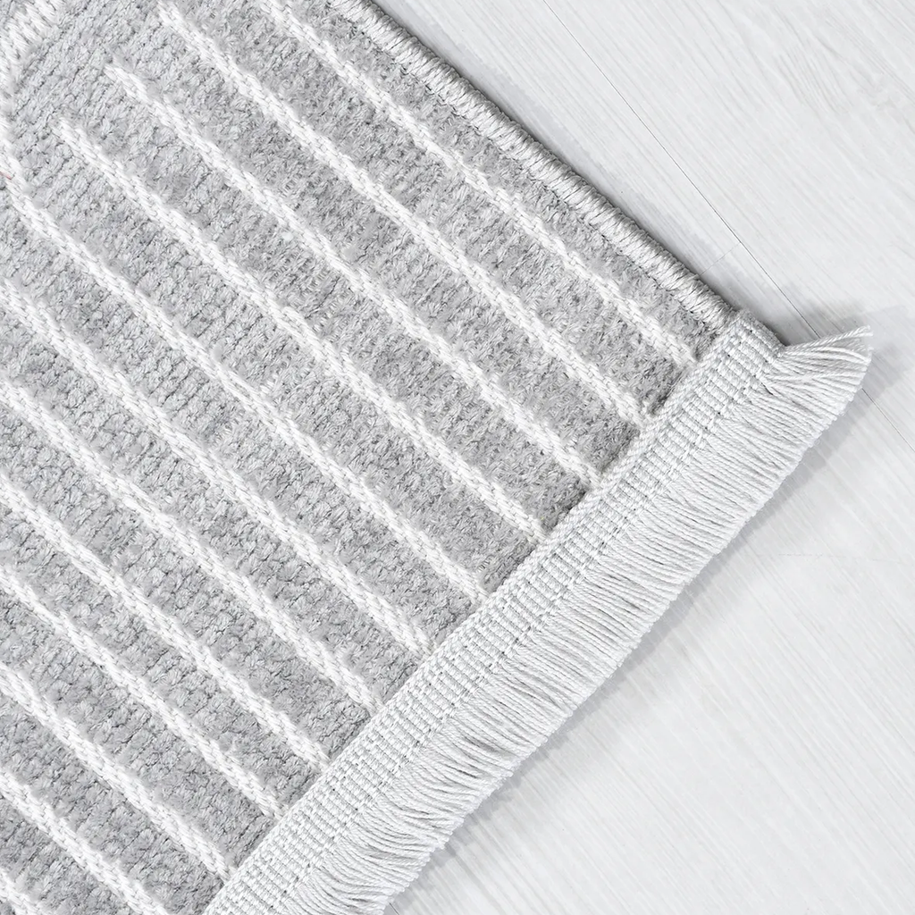 SHARED | Dogrose Grey Ivory Modern Geometric High-Low Machine Woven L photo 5