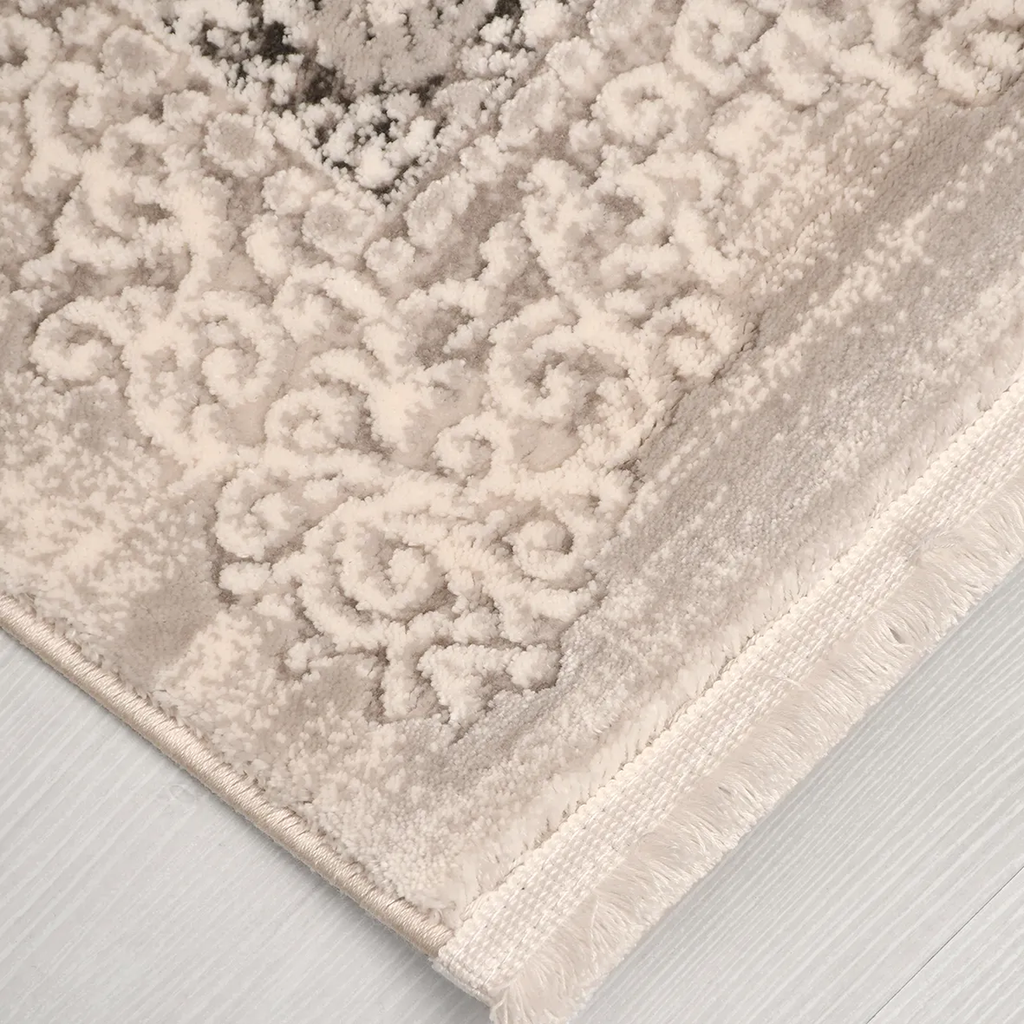 SHARED | Arbour Cream Taupe Distressed Damask Machine Woven Transitio photo 5