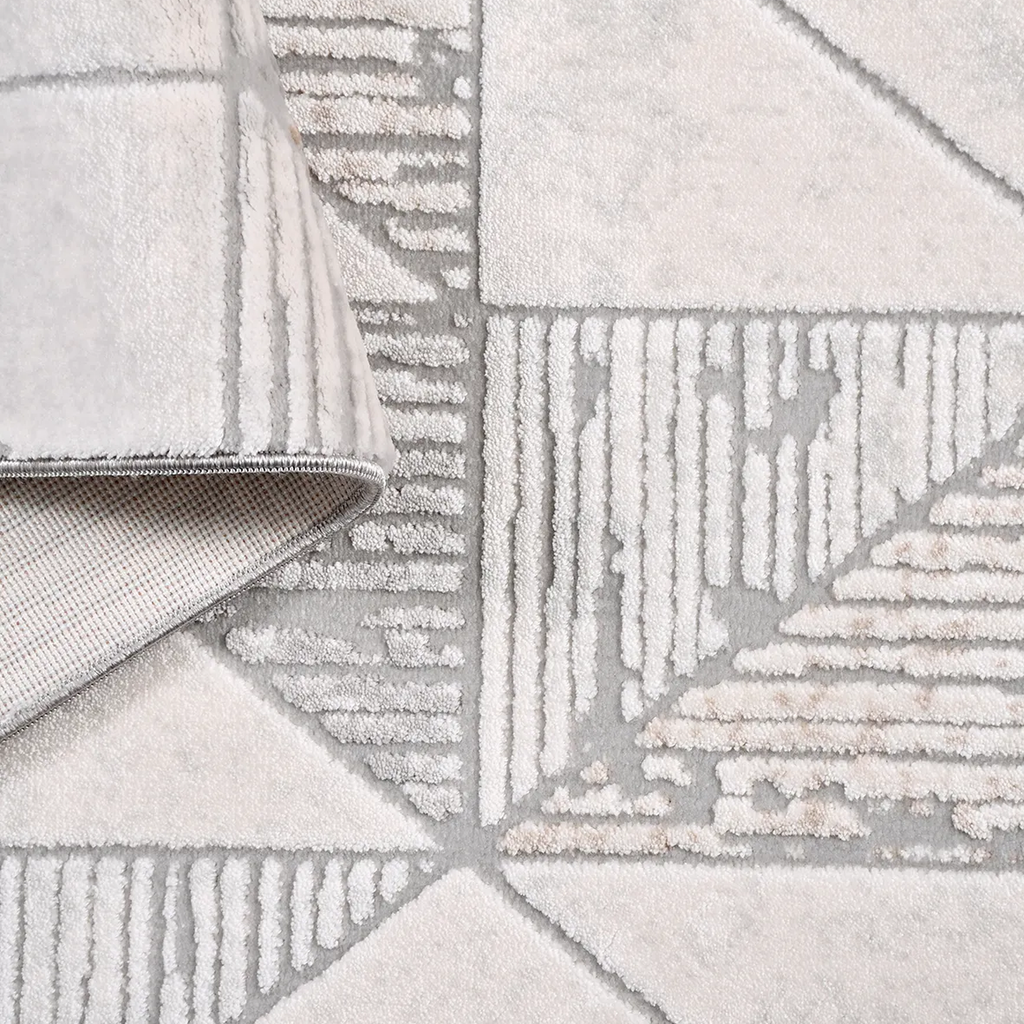 SHARED | Hollyhock Cream Grey Geometric Triangle Mosaic Modern Machin photo 5
