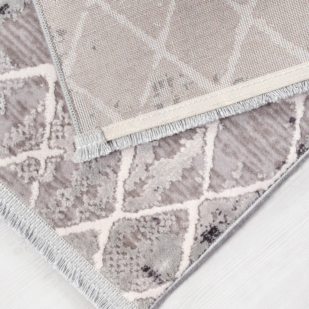 SHARED | Priene Grey Cream Distressed Moroccan Style Trellis Modern M photo 5