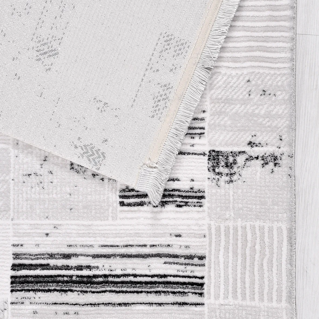SHARED | Aurora Cream Grey Patchwork Modern Machine Woven Living Room photo 5