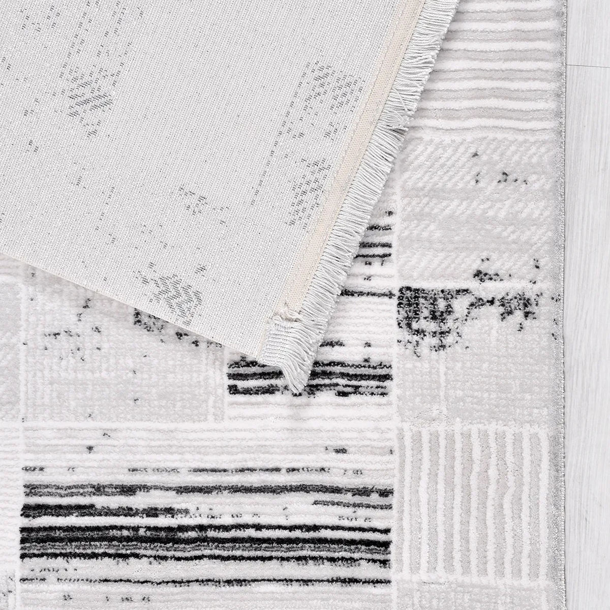 SHARED | Aurora Cream Grey Patchwork Modern Machine Woven Living Room photo 5