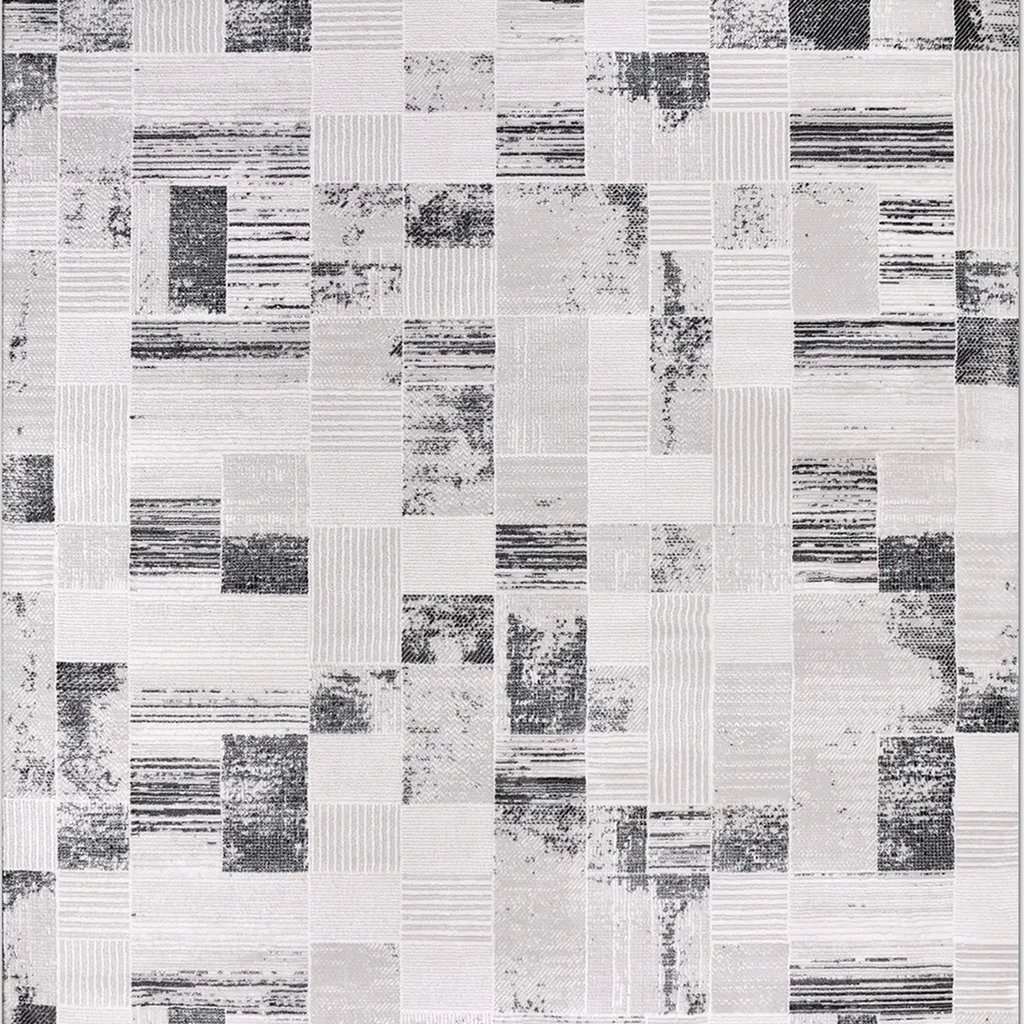 SHARED | Aurora Cream Grey Patchwork Modern Machine Woven Living Room photo 6