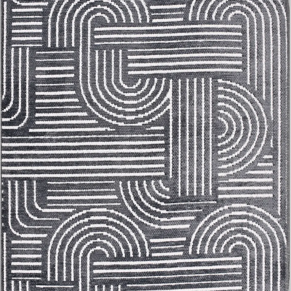 SHARED | Elder Charcoal Grey Ivory Geometric Mid-Century Modern Machi photo 6