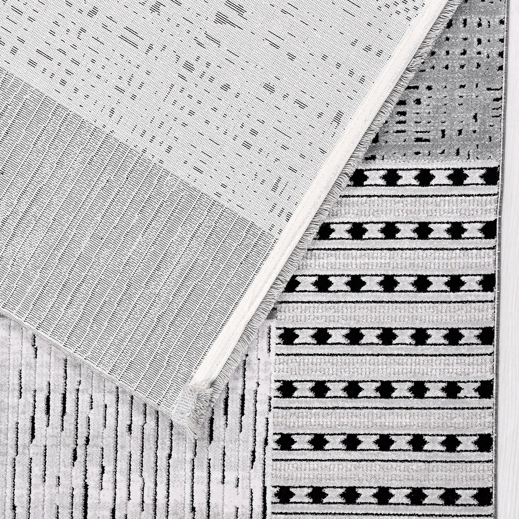 SHARED | Strand Grey White Black Patchwork Geometric Modern Machine W photo 6