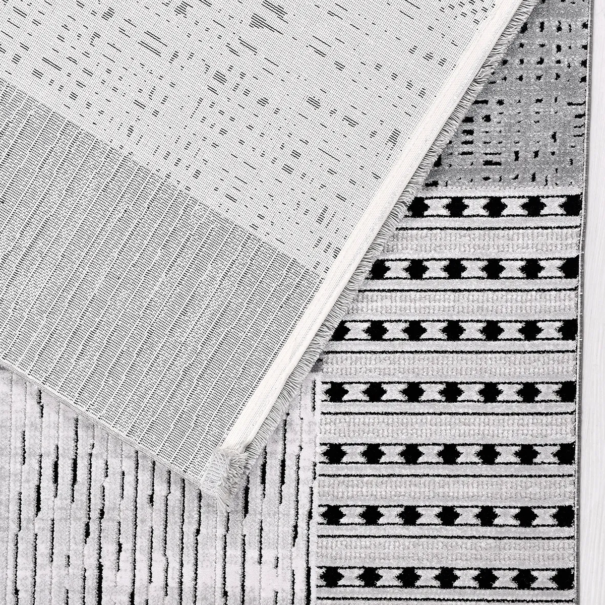 SHARED | Strand Grey White Black Patchwork Geometric Modern Machine W photo 6