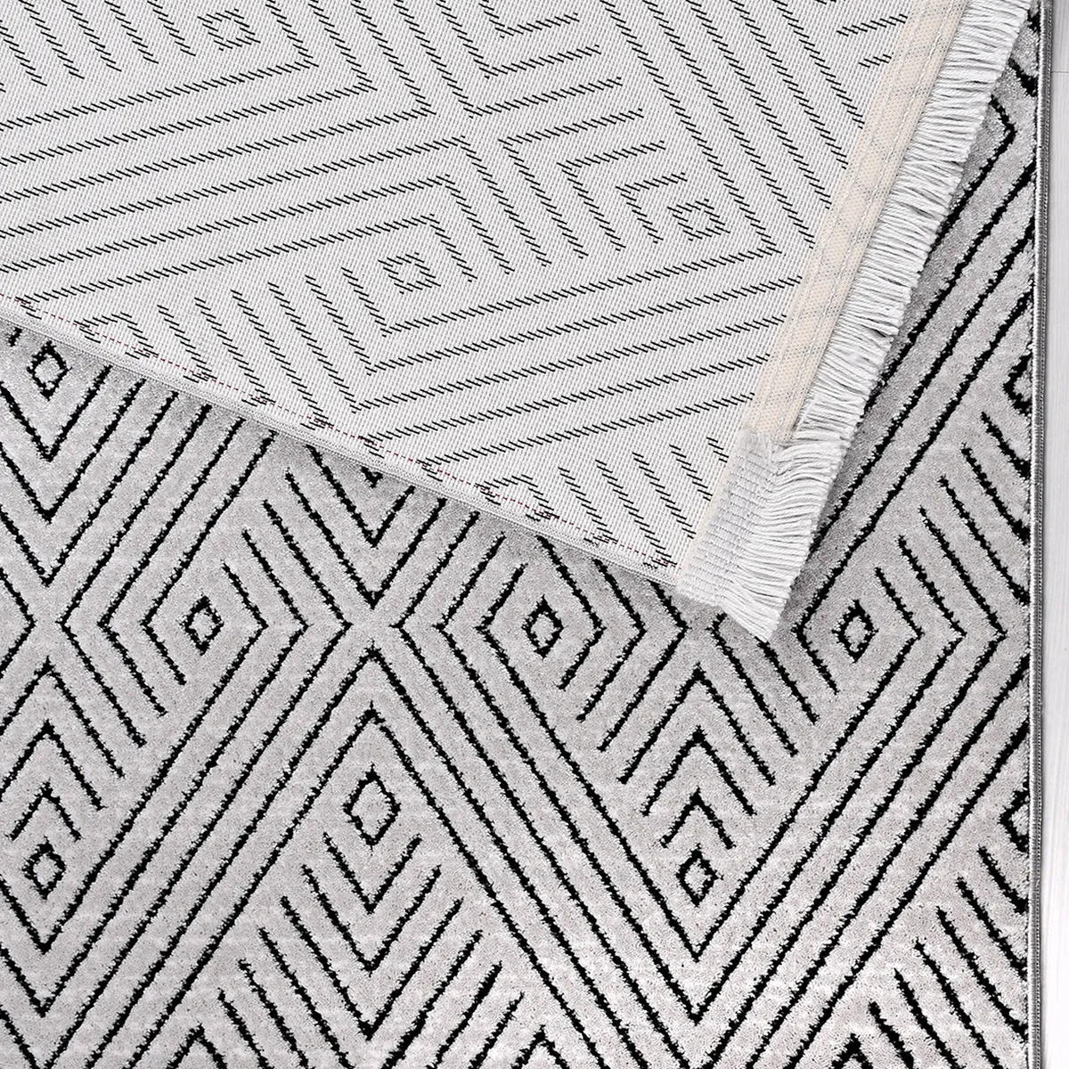 SHARED | Glen Modern Geometric Diamond Machine Woven Grey Charcoal Li photo 6