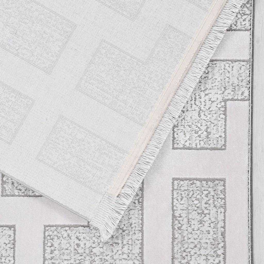 SHARED | Bourne Cream Grey Geometric Maze Modern Machine Woven Living photo 6