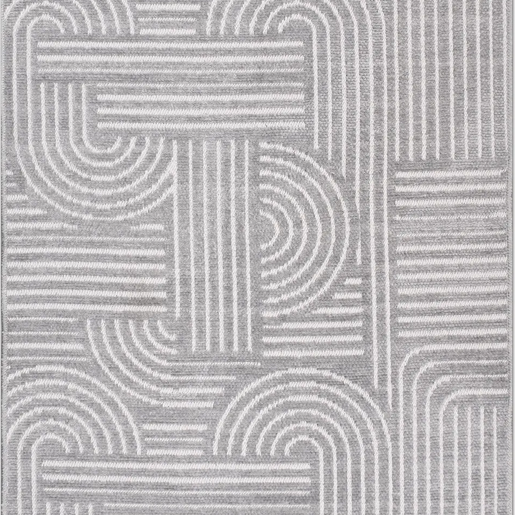 SHARED | Dogrose Grey Ivory Modern Geometric High-Low Machine Woven L photo 6