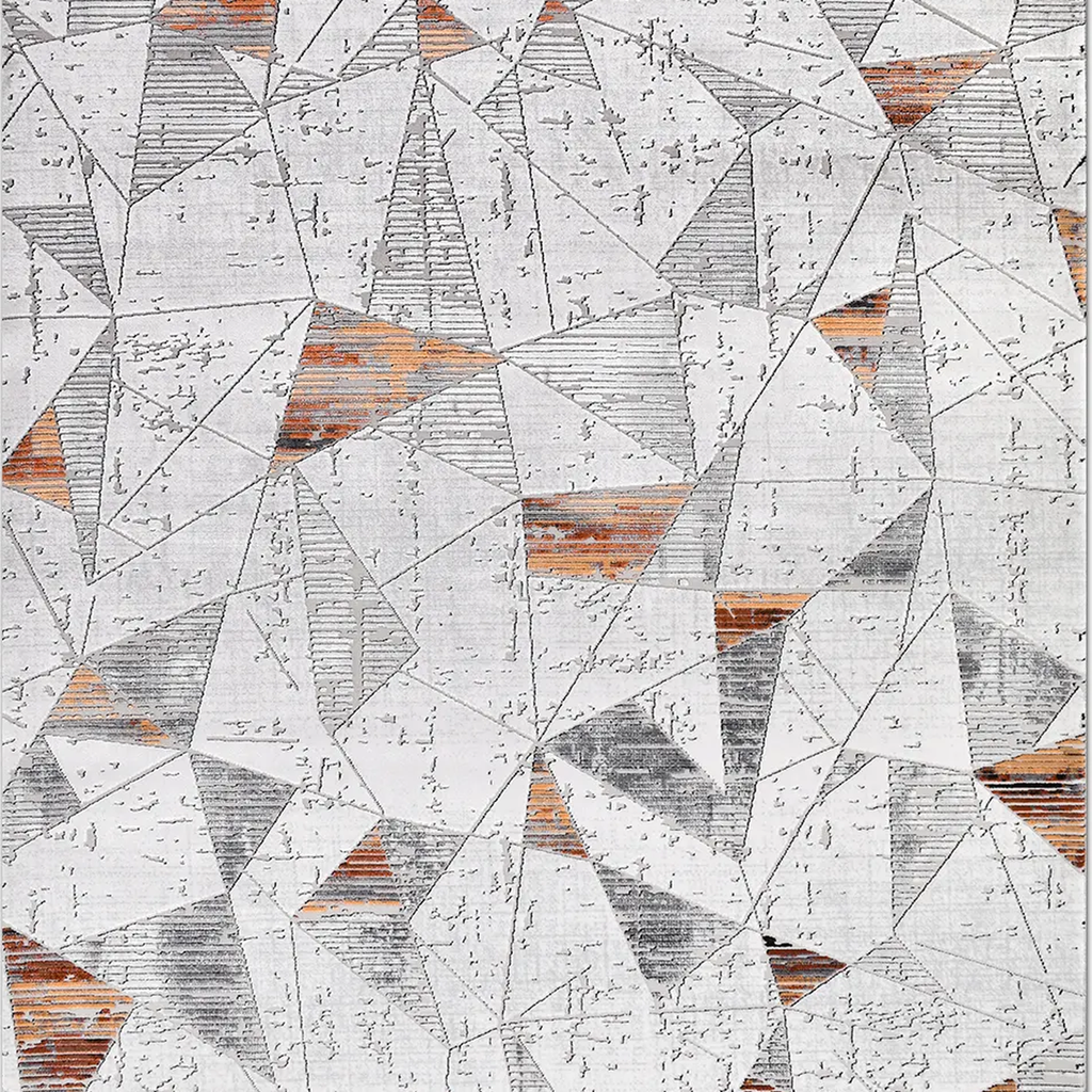 SHARED | Tarn Modern Geometric Distressed Cream Grey Rust Machine Wov photo 6