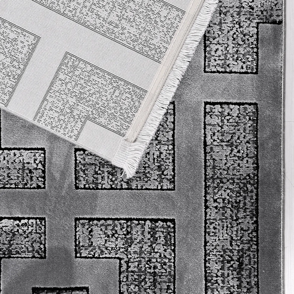SHARED | Combe Grey Geometric Maze Modern Machine Woven Living Room B photo 6