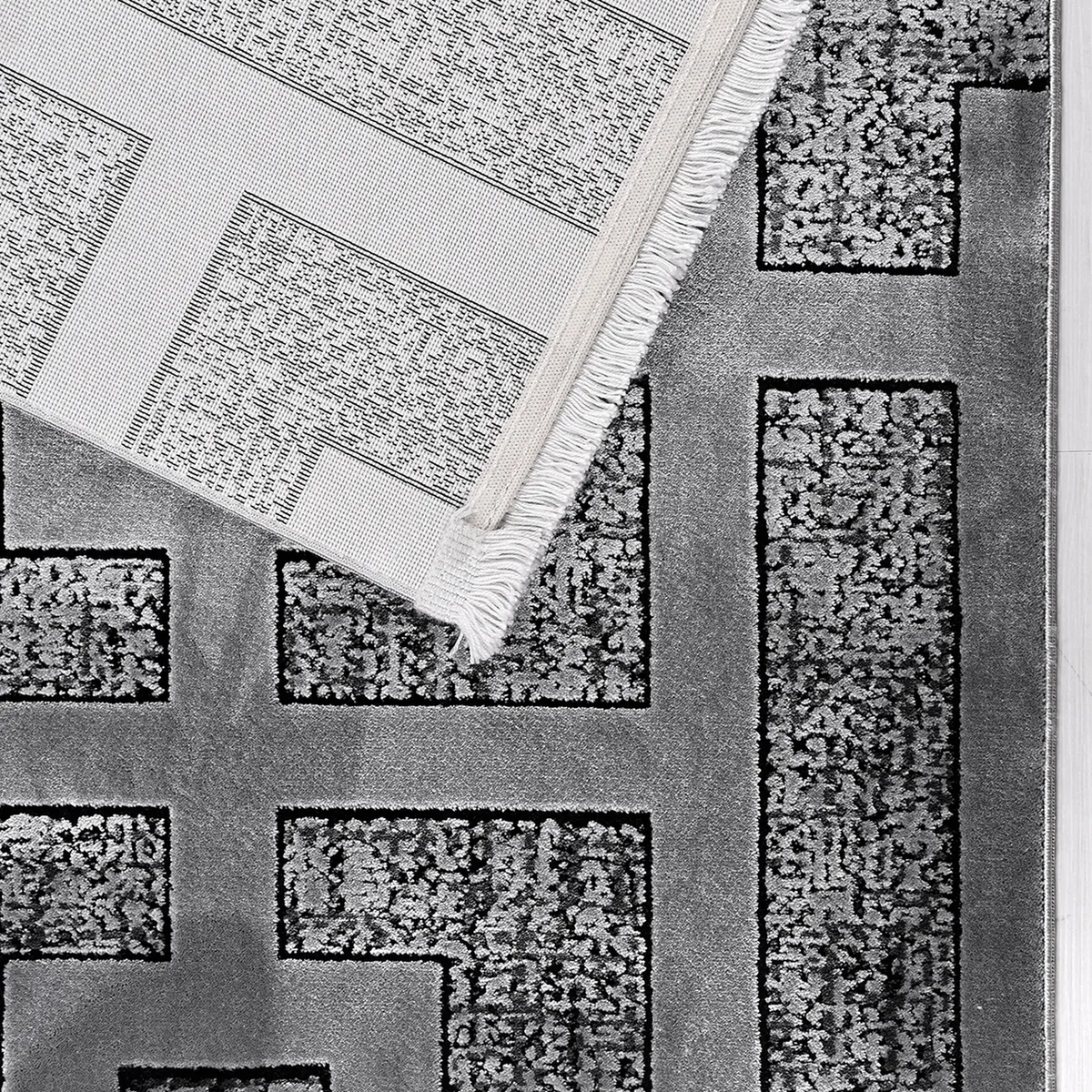 SHARED | Combe Grey Geometric Maze Modern Machine Woven Living Room B photo 6