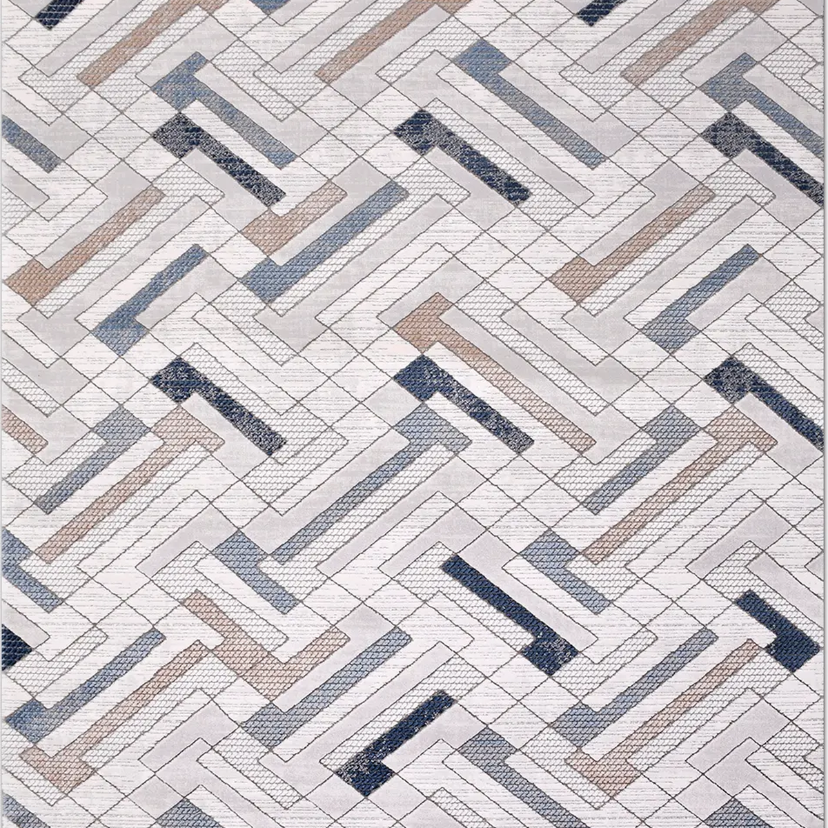 SHARED | Campion Cream Navy Geometric Maze Modern Machine Woven Livin photo 6